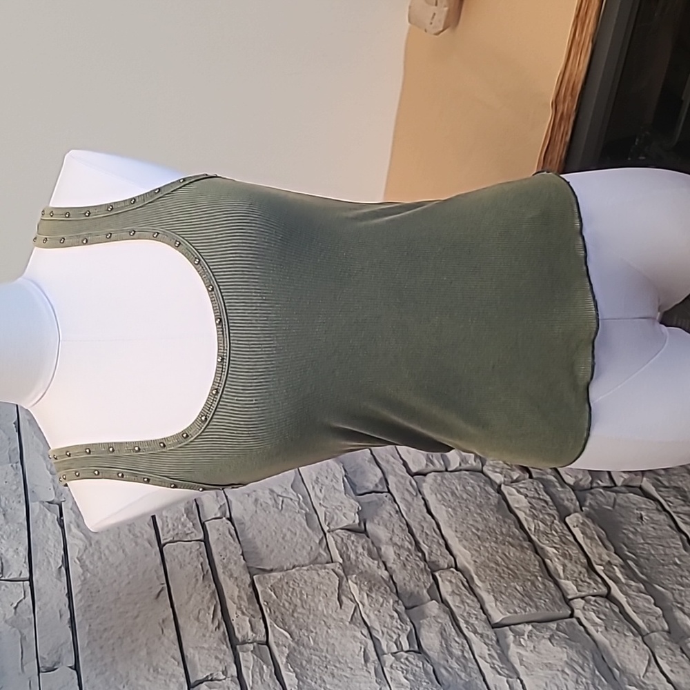 'POL' grunge green studded tanktop